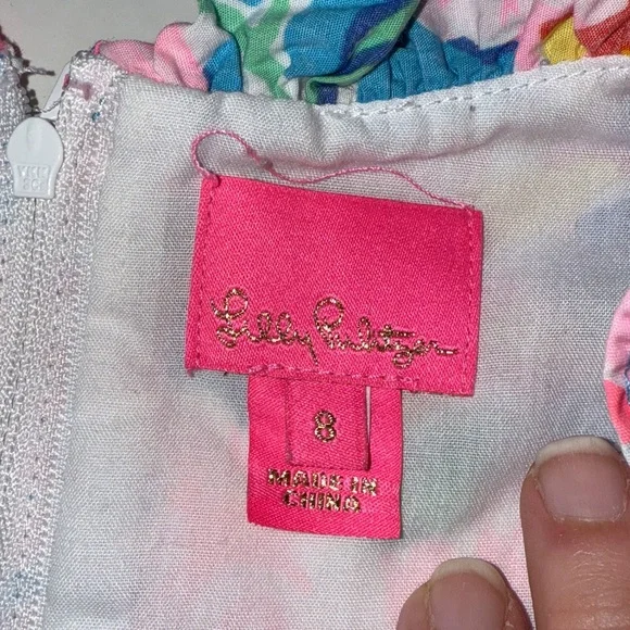 Lilly Pulitzer Ruffle Vibrant Floral Dress in Blue and Pink Size 8 Summer Beach - Picture 3 of 10